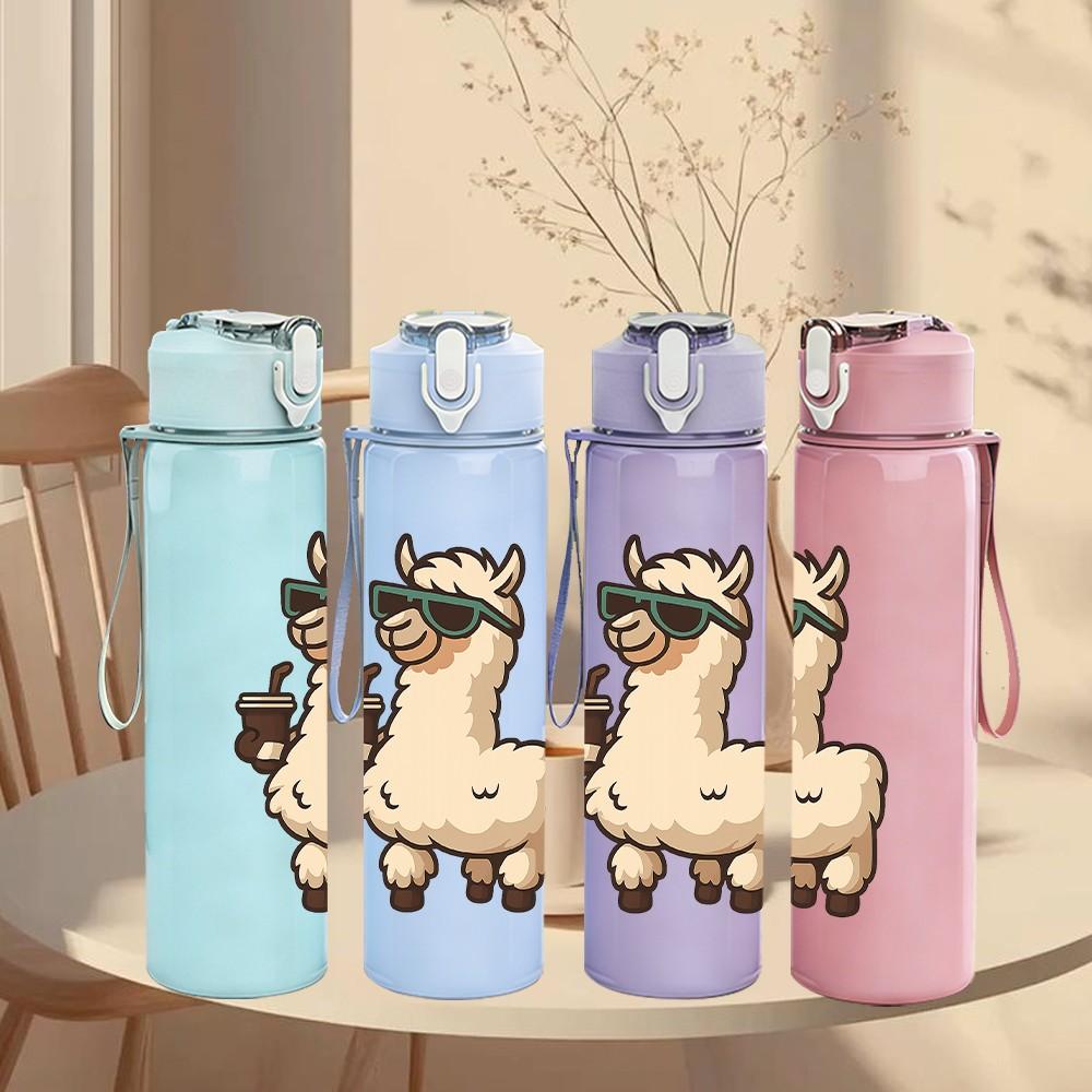 1PC Cool Sunglasses Llama Cartoon 750ml Color Plastic Sports Water Bottle Leakproof Flip Straw Lid Suitable for Sports Office Home Use