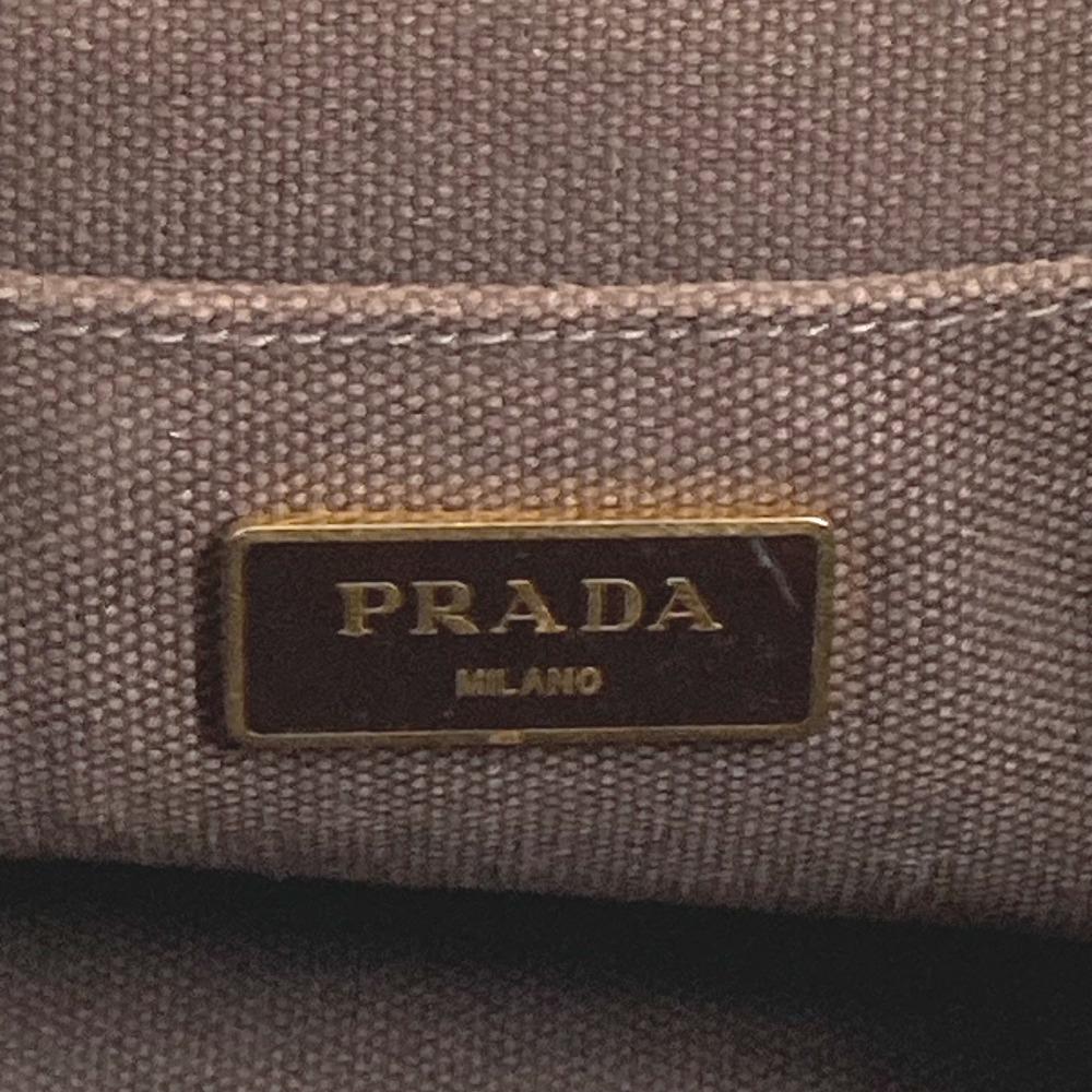 Prada Canapa Logo Border Bag Tote Bag Hand Bag Canvas Brown/White