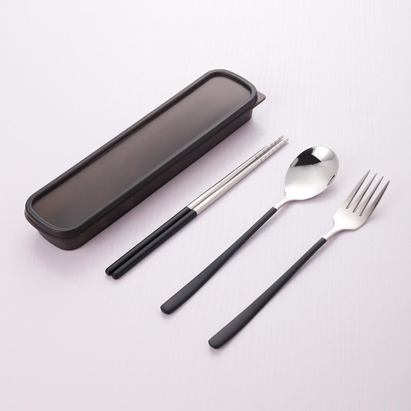 Korean Portable Stainless Steel Cutlery Set: Spoon, Fork & Chopsticks with Travel Box. Custom Logo Option Available.