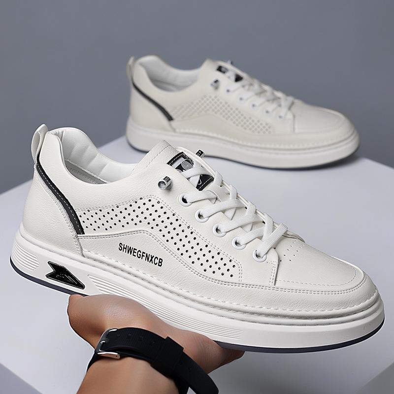 Leather shoes men's summer breathable casual hollow sports board shoes men's leather shoes shoes men's shoes trend 2025