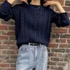Womens Chunky Cable Knit Sweater Loose Fit Round Neck Long Sleeve Fall Winter Casual Top