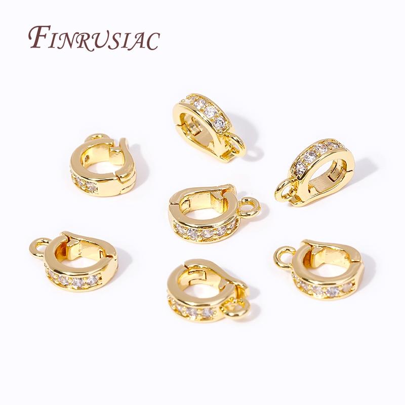 18K Gold Plated Brass With Zircon Hinged Pendant Enhancer Bail Clasps For Jewelry Making Supplies DIY Findings Accessories
