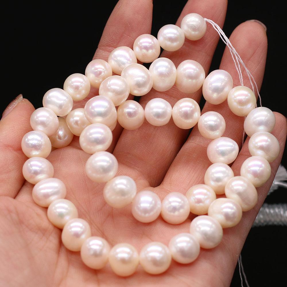 1String, White Natural Freshwater Pearls, 9-10mm Near Round Pearl Beads for Jewelry Making DIY Crafts, Birthday Wedding Gifts, 36cm 1String/9-10mm-36cm