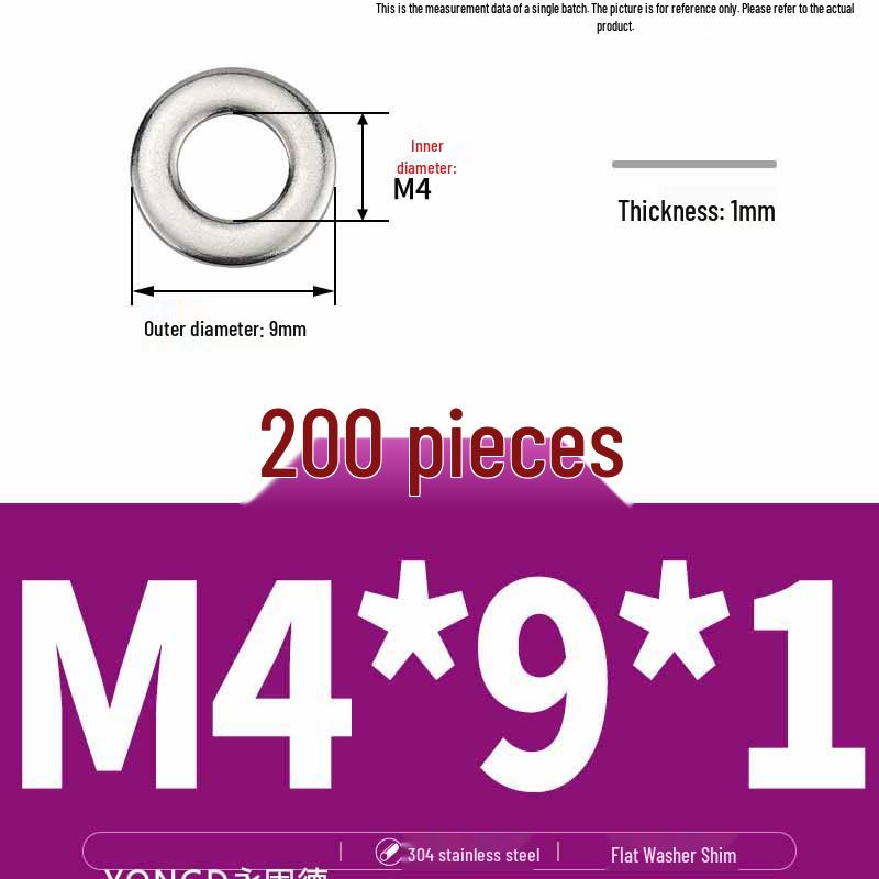 304 Stainless Steel Thickened Flat Washer / Ultra-thin Metal Gasket, Sizes M1.6-M10