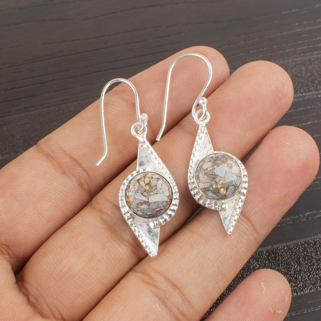 Natural Ethiopian Opal Copper Gemstone 925 Sterling Silver Handmade Partywear Hook Earrings 1.80" For Birthday Gift EE-55-37