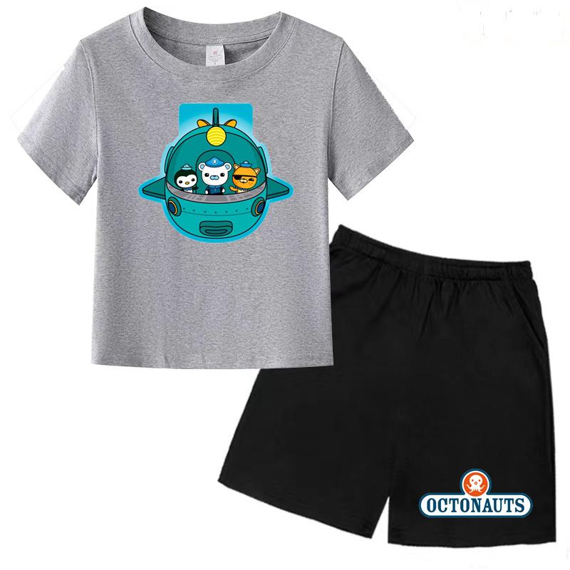 Kids Summer Cartoon Animated Print Set Summer Sports Set T-shirt + Shorts Charming 2-piece Outdoor Wear for Boys and Girls