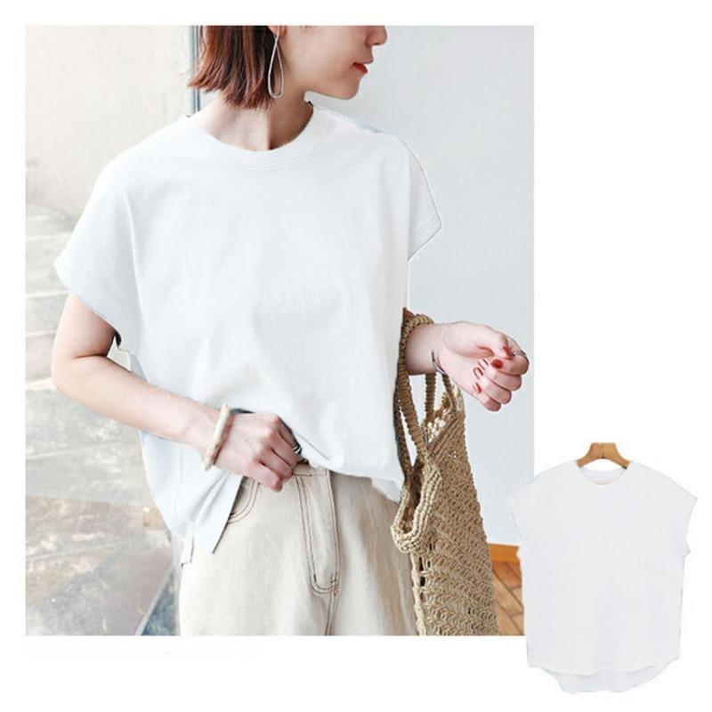 Fashion Elegant Loose Casual Women T Shirts Summer New Short Sleeve Round Neck Cotton T-shirt Women's Tops Simple Slim Solid Female Tee 3477