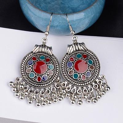 Boucles d'oreilles indiennes TopHanqi pour femmes Couleur cuivre ethnique antique Petites clochettes Goutte d'eau Pompon Boucles d'oreilles Tribales Gitanes Turques Zircon