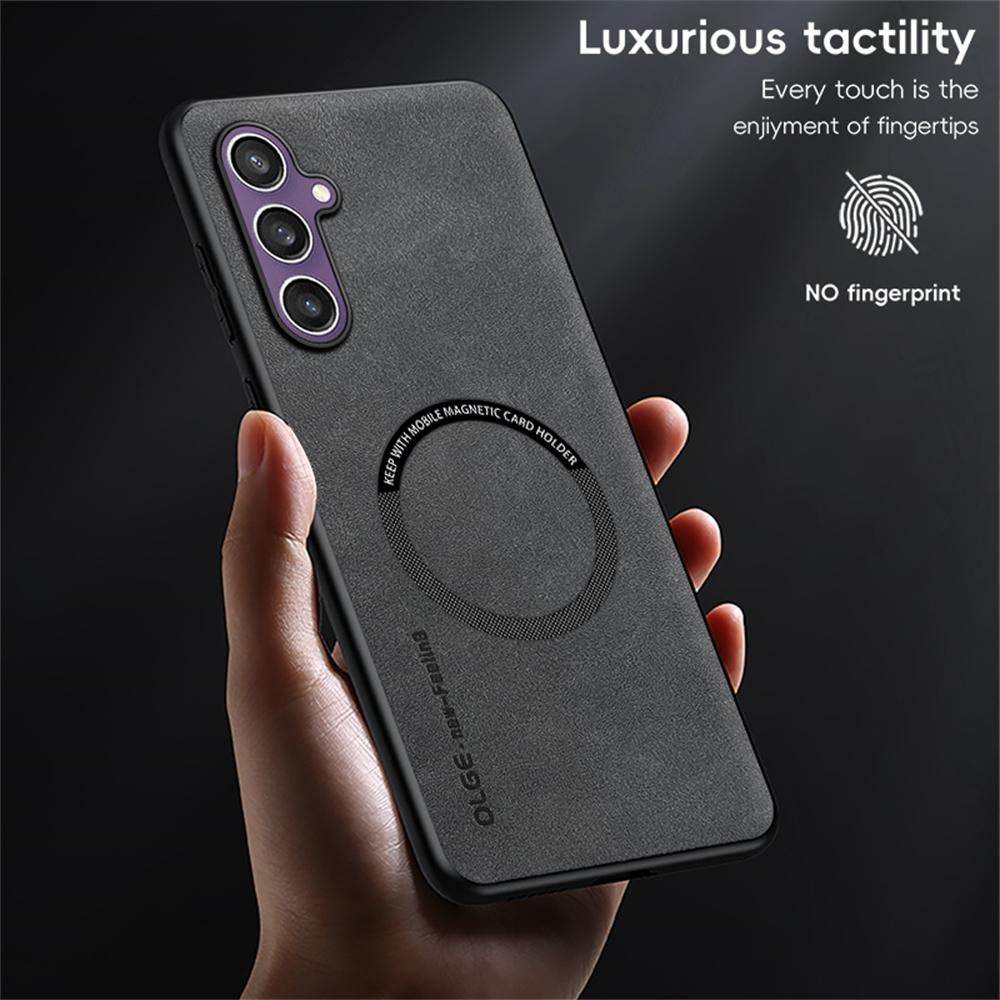 WANLONFENG YBP Series For Samsung Galaxy S23 FE Magnetic Case with Tempered Glass Film PU+TPU Phone Cover Large Cutout