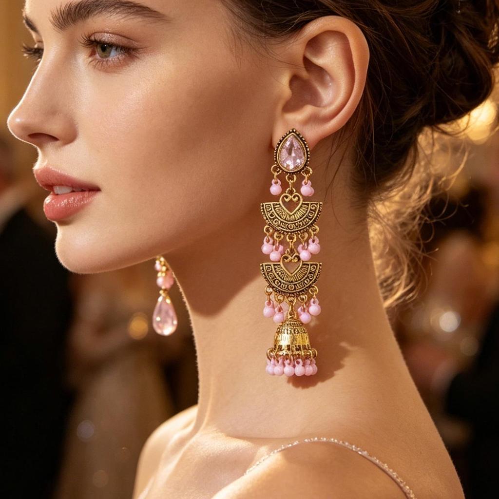 Bohemian Indian Style Fan-Shaped Metal Tassel Earrings for Women - Trendy Personalized Studs