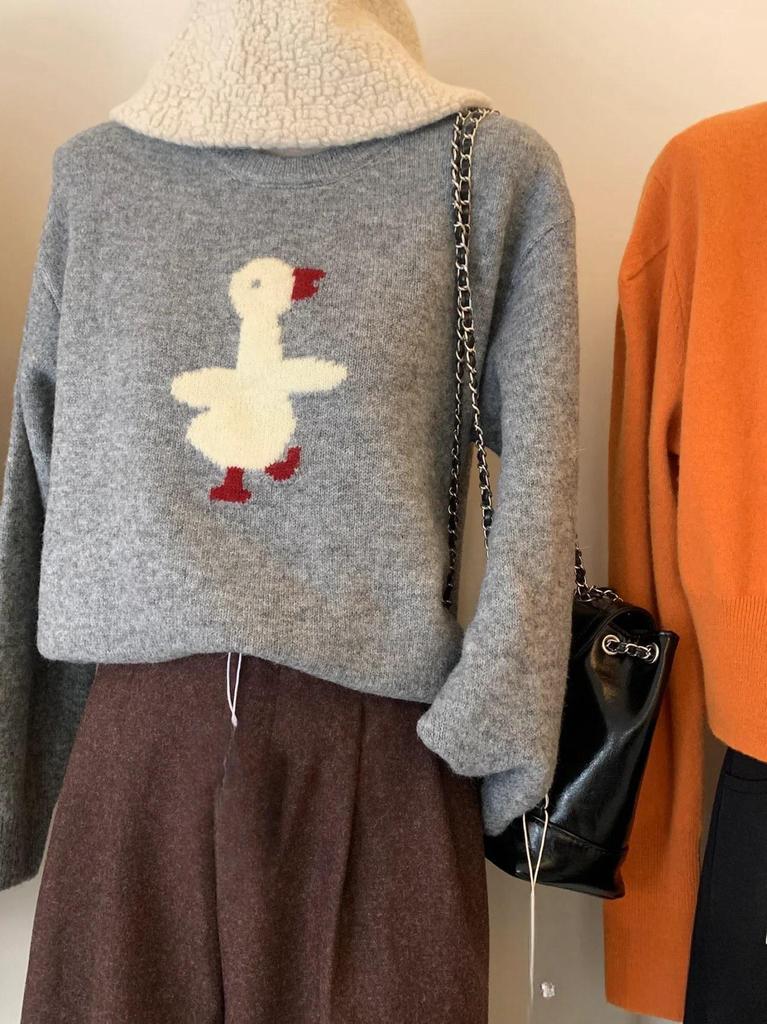 Spring & Autumn Cute Cartoon Duck Jacquard Cashmere Women's Sweater