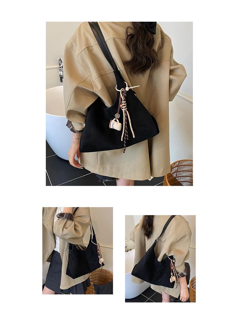 Stylish Suede Retro One-Shoulder Tote: Versatile Large-Capacity Commuter Bag