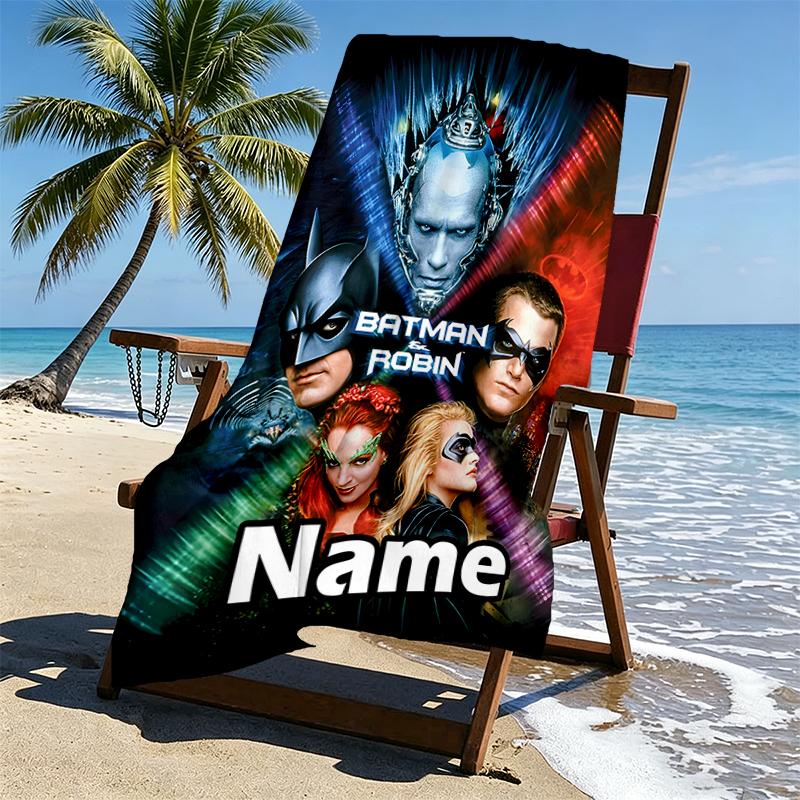 Custom Name Personalized Batman Print Beach Towel, for Trip Camping Beach Party Home Decor, Birthday Gift for Family & Friends