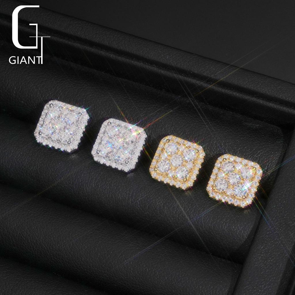 USA Local Stock Fashion Hip Hop Jewelry Screw Back VVS Iced Out Moissanite Diamond Moissanite Square Earrings Men