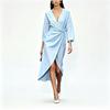 Women's V-neck Wrap Dress, Lace-up Waist, Medium and Long Split-ended Seven-quarter-sleeved Skirt, Multi-color Temperament Foundation