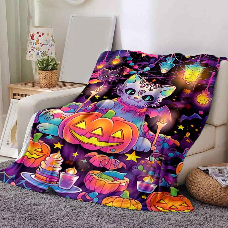 1pc Halloween Themed Cats Blanket,Living Room, Travel, Camping, Car Blankets