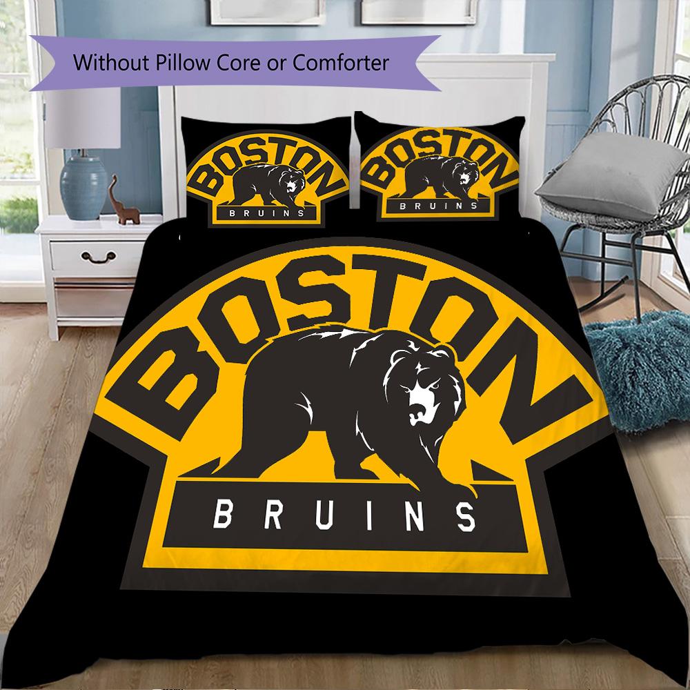 Boston Bruins Print Pattern Bedding,Quilt Set Quilt Cover Pillowcase Home Birthday Gift (1*duvet Cover+2*pillowcase,without core)ZSJT0917135