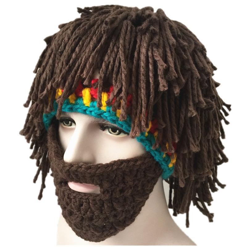 Neue lustige kreative handgefertigte Hutperücke Bärtiger Hut Herbst und Winter Damen und Herren handgestrickte Rasta Wollmütze