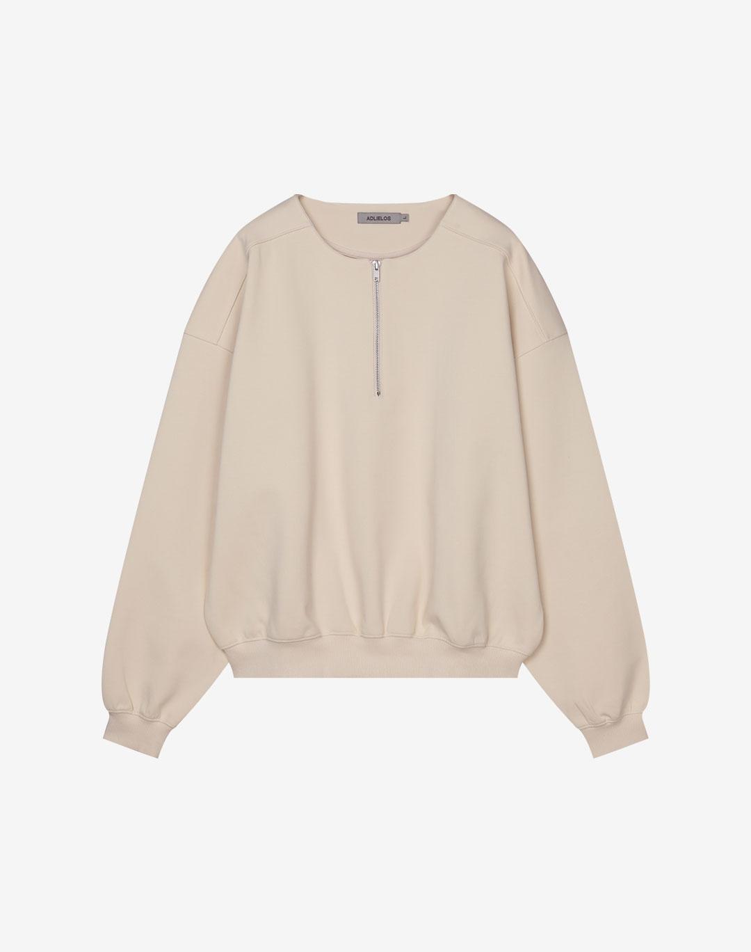 Adrielos Border Collarless Half-Zip Sweatshirt [Ivory] Xl
