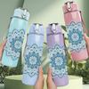 1PC Blue Mandala Pattern 750ml Color Plastic Sports Water Bottle Leakproof Flip Straw Lid Suitable for Sports Office Home Use