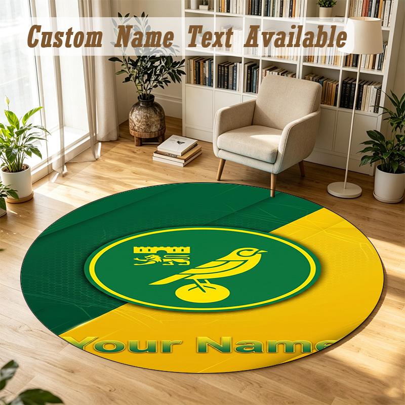Round Rug Custom NameNorwich City Pattern Non Slip Carpet Home Floor Decor