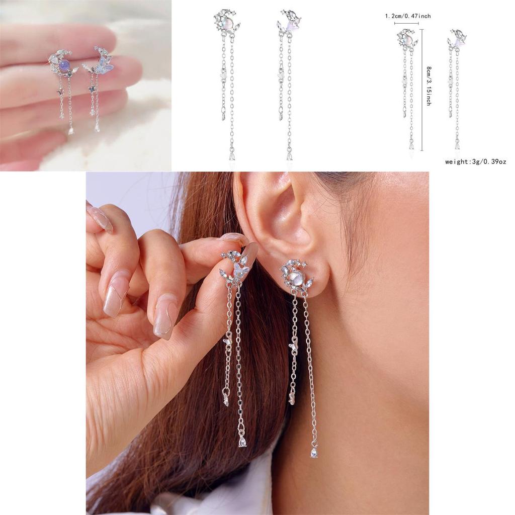 Modern Butterfly Water Drop Ear Studs With Stainless Steel Posts For Girls