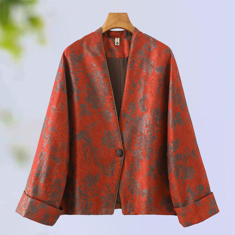 Spring 2026 Women s Long Sleeve Floral Short Jacket - Chinese Style XL