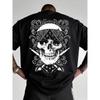 Men's Paisley Skull Print T-Shirt - Loose Fit Crew Neck Short Sleeve with Slightly Dropped Shoulder, Casual All-Season Shirt Suitable for Casual