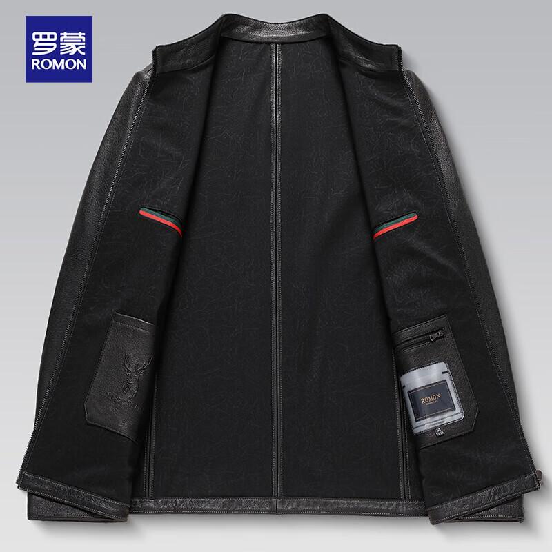 Romon Men's Goatskin Stand Collar Leather Jacket