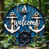 Vintage Nautical Metal Wall Art, 7.8" Round Ship Anchor Sailboat Sign, Coastal Home Decor