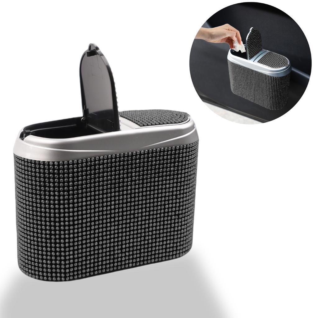 Bling Car Trash Can For Women Rhinestone Auto Door Garbage Bin Seat Back Hanging Storage Box Interior Accessories Organizer
