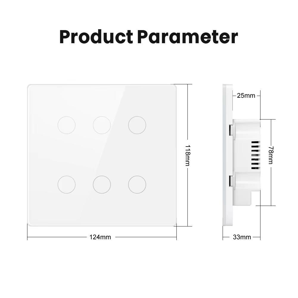 SLS Brazil Standard 6 Gang Tuya WiFi Smart Wall Switch Glass Touch Panel Waterproof Light Switch Works with Alexa Google Home