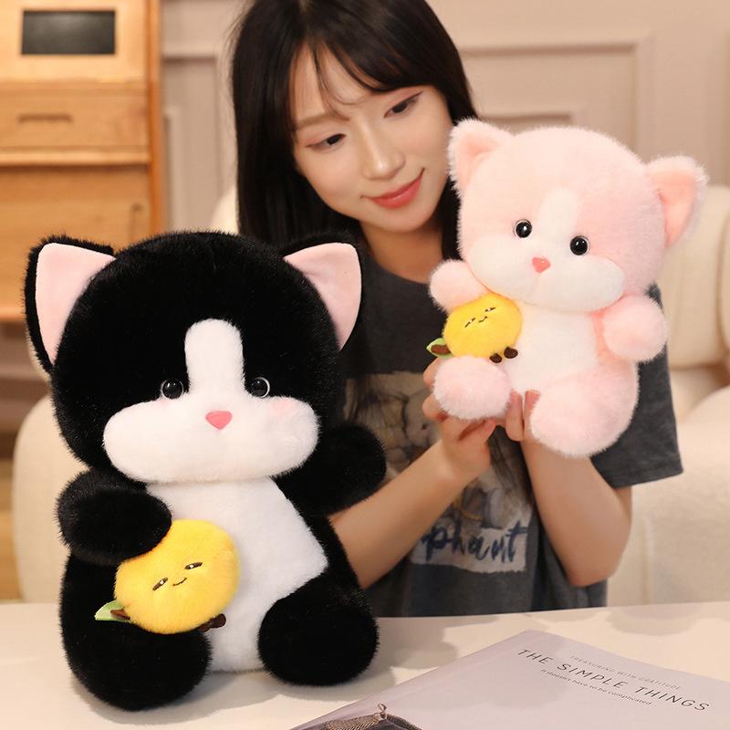 Bai Fen Bai Dolls And Toys Girls Black Cute Cute Holding Lemon Cat Doll Plush Toy Kitten Doll Company Soothing Doll
