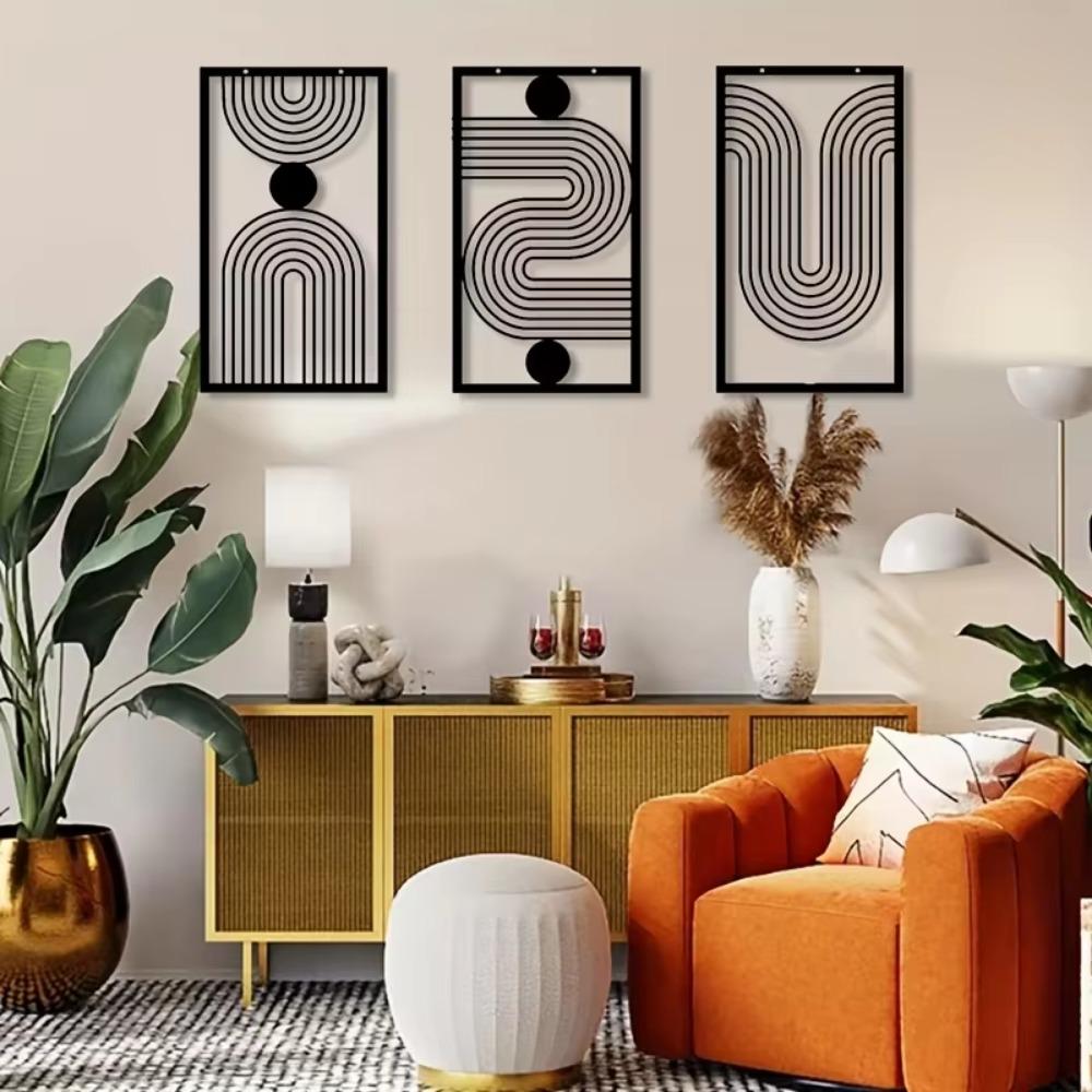3pcs Abstract Geometric Gallery Hanging Painting - Bohemian Line Wall Decoration, Stunning Geometric Artwork for Modern Wall