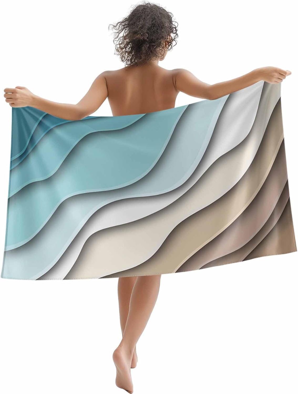 

Beach Towel Blue Brown Modern Geometric Bath Pool Towels Ombre Blue Abstract Soft Absorbent Beach Towels Large Quick Dry W30*H60(CM)