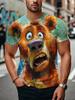 Popular 3D Cartoon Animal Print T-shirt for Men with Fun and Funny Patterns Short Sleeved Tops for Summer Casual O-neck Trendy and Cool Pullover