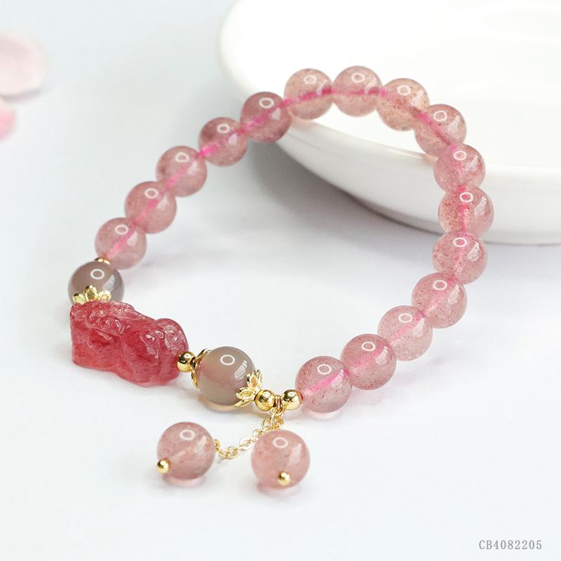 Juan Yu Strawberry Quartz Pixiu Bracelet - Crystal Colorful Gemstone Beaded Jewelry (CB4082205)