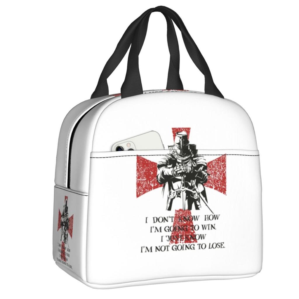 Templar Knight Jerusalem Cross Seal Medieval Warrior Symbol Thermal Insulated Lunch Bag Women Resuable Lunch Tote Food Box
