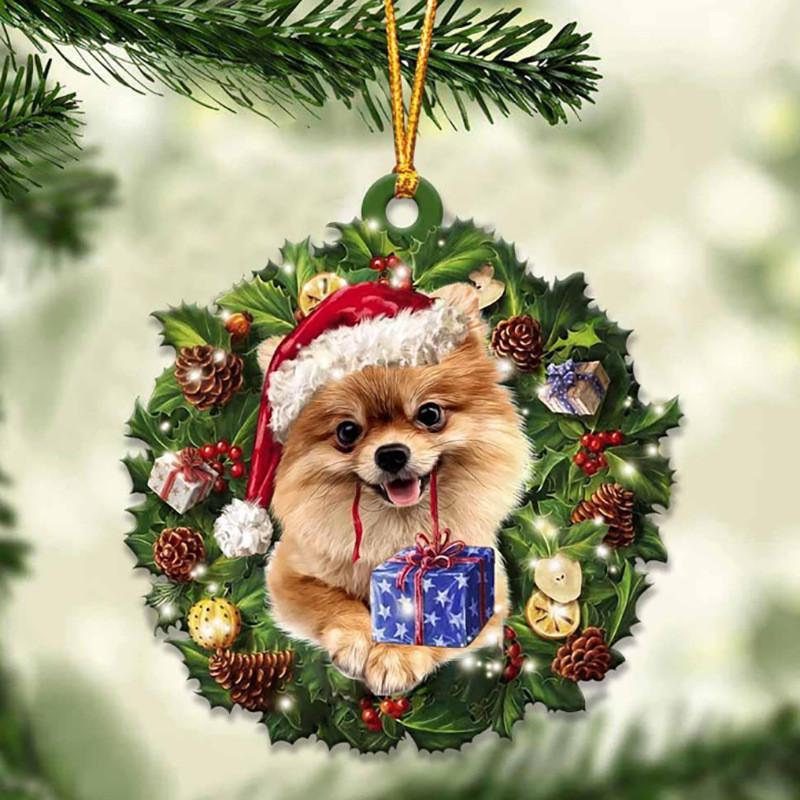 Cute Christmas Acrylic Dog Hanging Decor For Rearview Mirror And Home Spaces