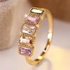 Luxury Multicolor Rectangle Zircon Open Ring for Women Elegant Daily Party Finger Jewelry