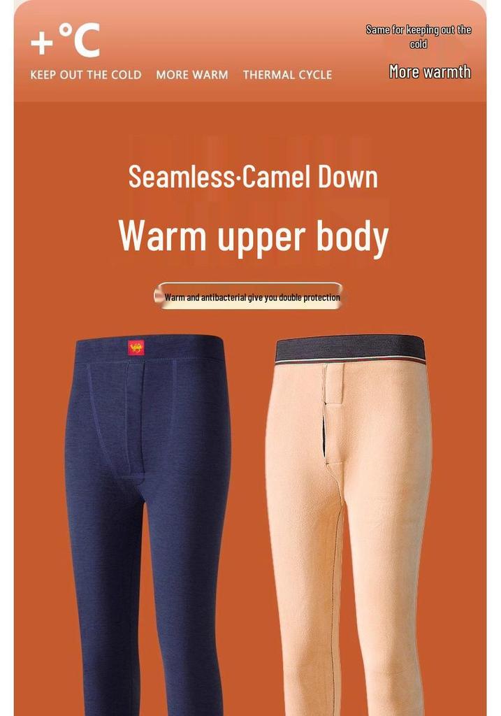 Men's Gray Thermal Camel Hair Leggings with Fleece Lining - Thick, High Elasticity, Tight-fitting, Warm Winter Cotton Pants