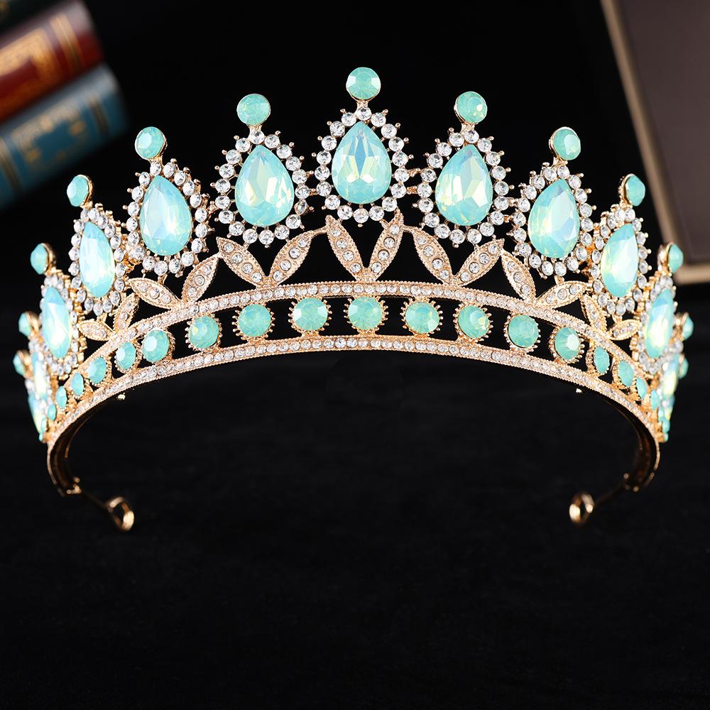 DIEZI 6 Colors Baroque Green Blue Pink Opal Crystal Tiara Crown Women Wedding Elegant Luxury Princess Party Rhinestone Crown