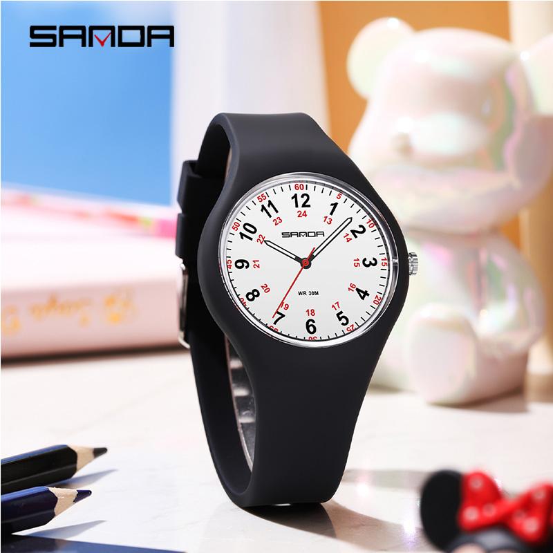 SANDA Minimalist Fashionable Student Sports Waterproof Silicone Quartz Watch Boy Girl Casual Clock Children Gifts