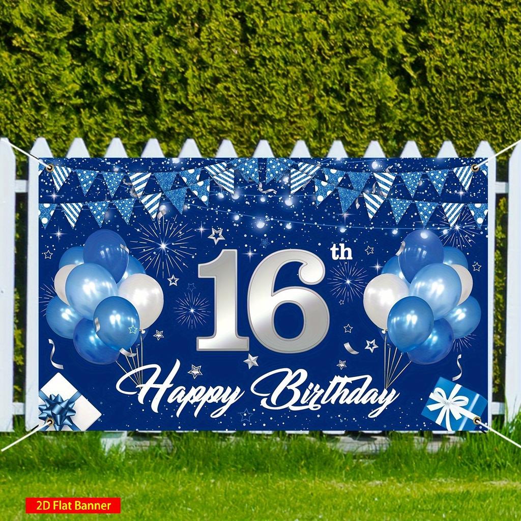 2D Plane, 1 Piece of Blue 16th Birthday Decoration Banner, Suitable for Boys and Girls In Navy Blue
