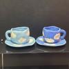 Japanese-Style Small Fresh Underglaze Hand-Painted Cloud Coffee Cup And Saucer High-Value Hand-Pinched Irregular Ceramic Cup And Saucer Set