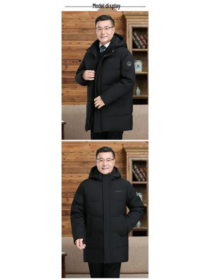 2025 Men's Mid-Length Down Jacket: Thickened White Duck Down, Business Casual, Winter Outerwear for Middle-Aged and Elderly.