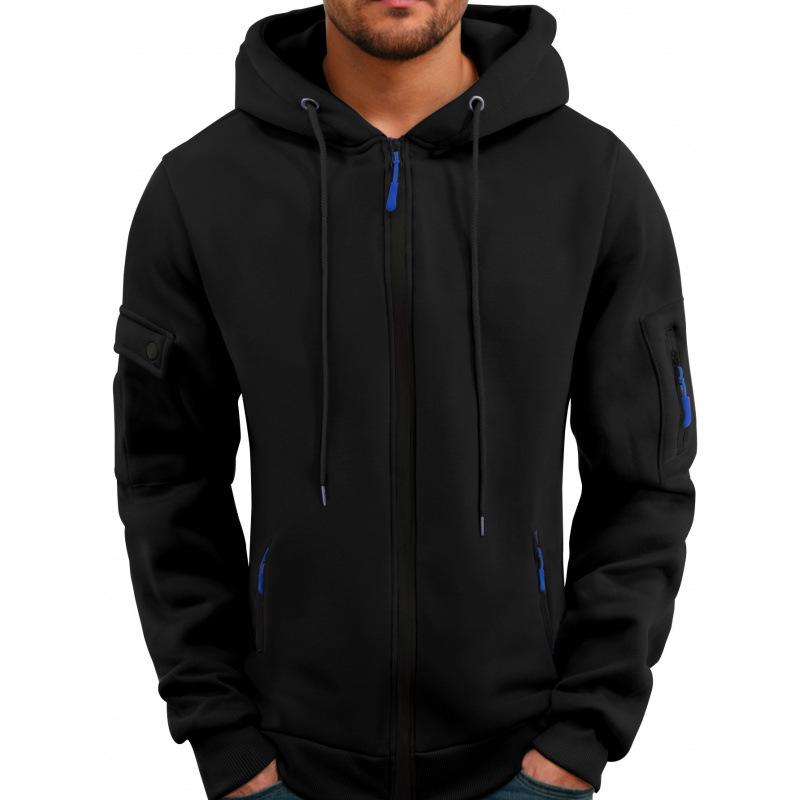 Men's Plus Size Zipper Hoodie with Arm Pockets - Autumn & Winter Casual Sports Jacket