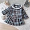 Girls' Preppy Winter Coat & Pleated Skirt Set - AWB003