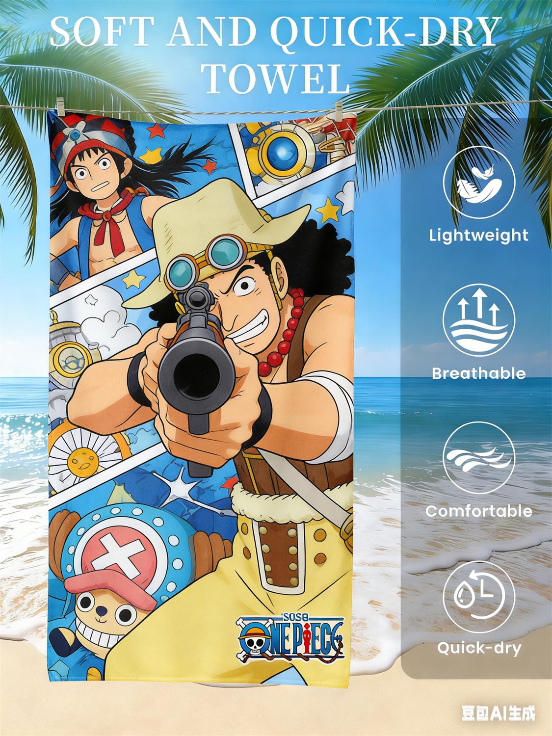 

One Piece Обезьяна D. Пляжное полотенце с Луффи, Эксклюзивная лимитированная серия для фанатов аниме, Банное полотенце на пиратскую тематику для пляжа, бассейна и ванной комнаты W30*H60(CM)