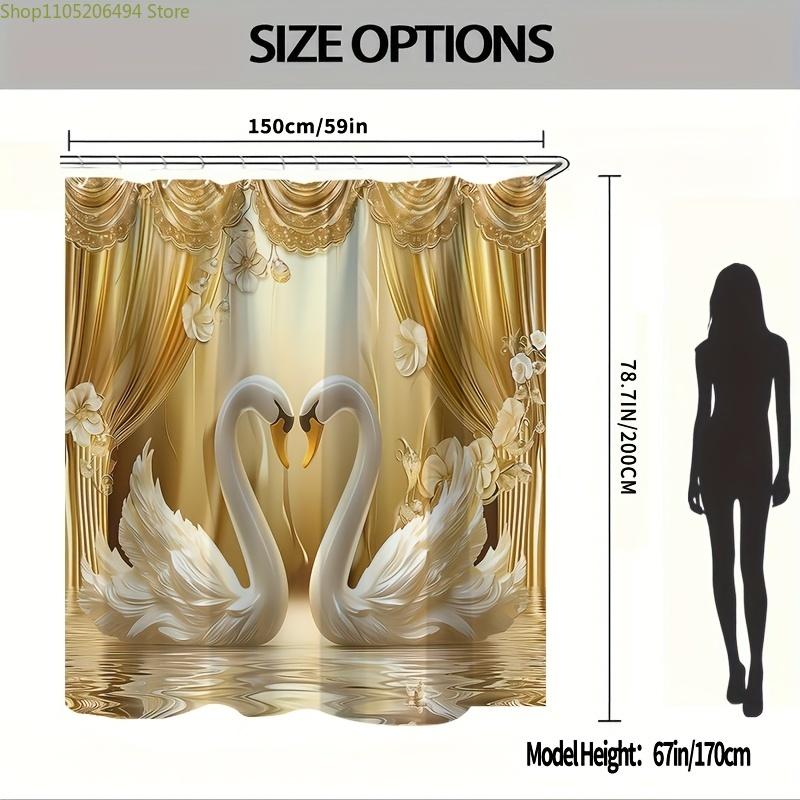 1/4pcs Golden 3D Swan Print Creative Shower Curtain Set, Decorative Bathroom Set Includes Shower Curtain, Non-Slip Floor Mat,